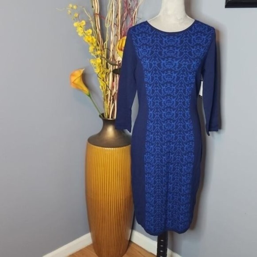 Nine West Sheath Patterned 3/4 Sleeve Knit Sweater Dress Size Medium NWT